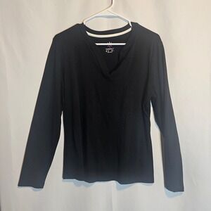 Isaac Mizrahi Live Essentials Black Long Sleeve‎ V Neck T Shirt Top Medium